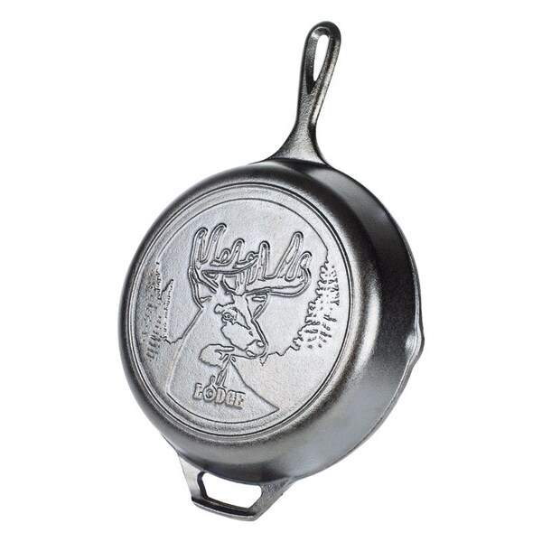 Lodge Wildlife Series-Whitetail Buck Cast Iron Skillet 10-1/4 in. Black